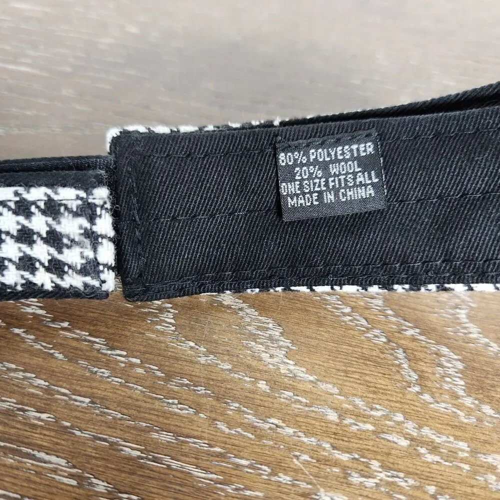 Houndstooth Black & White Pattern Polyester Wool Blend Adjustable Visor OSFM